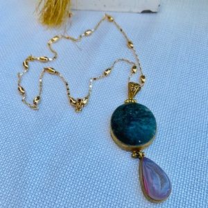 Gold plated natural stone pendant